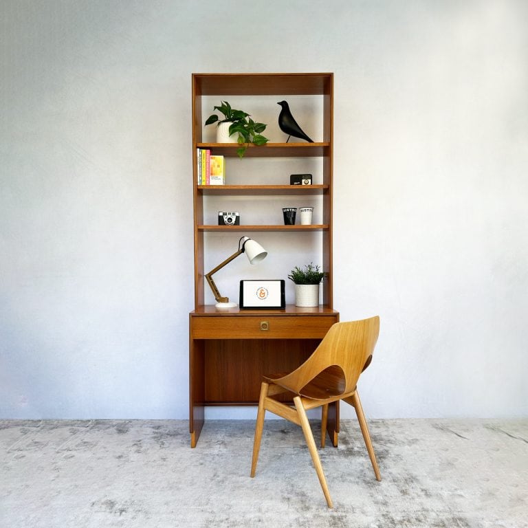 Mid Century G-Plan Form Five Desk with Shelving Unit