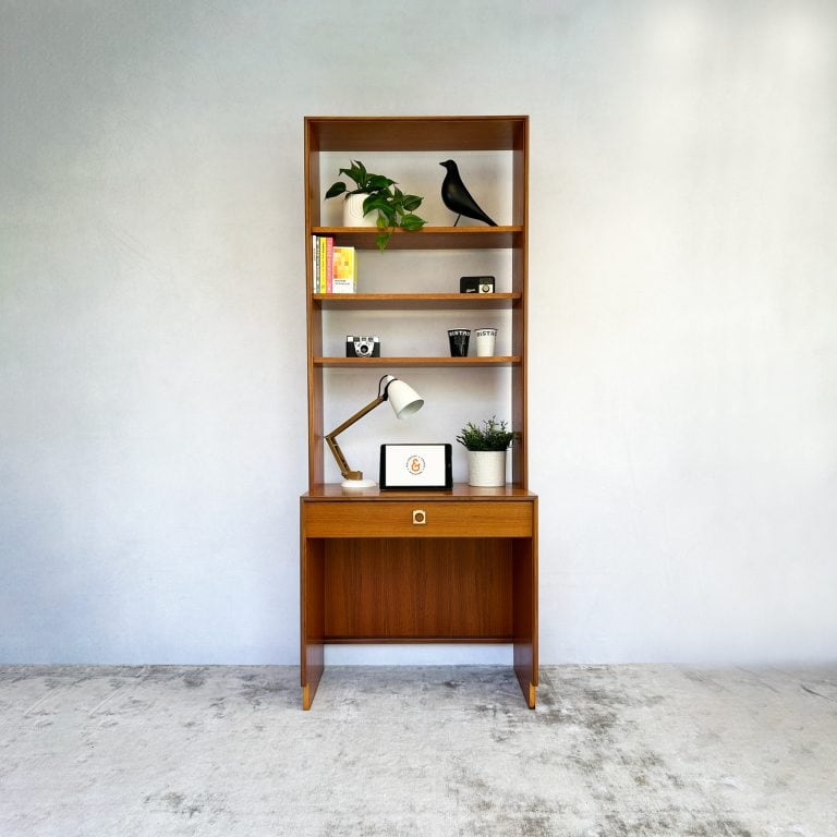 Mid Century G-Plan Form Five Desk with Shelving Unit