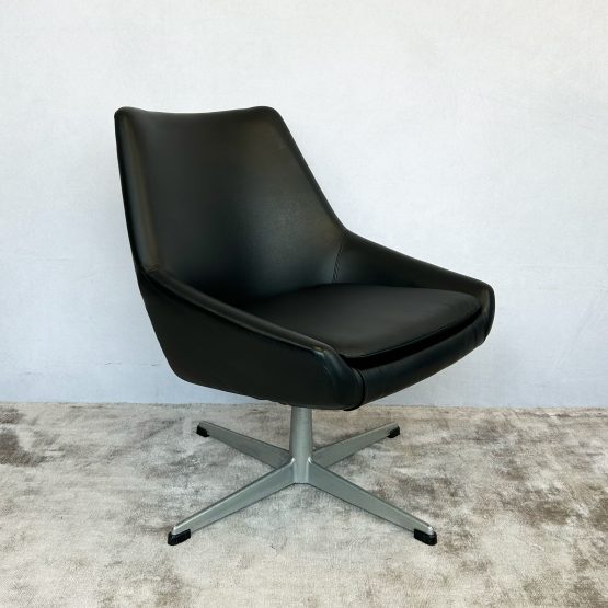 Mid Century Black Swivel Base Armchair 1970s