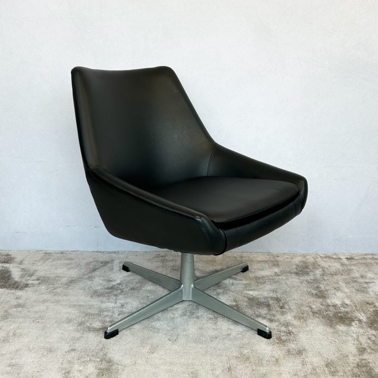 Mid Century Black Swivel Base Armchair 1970s