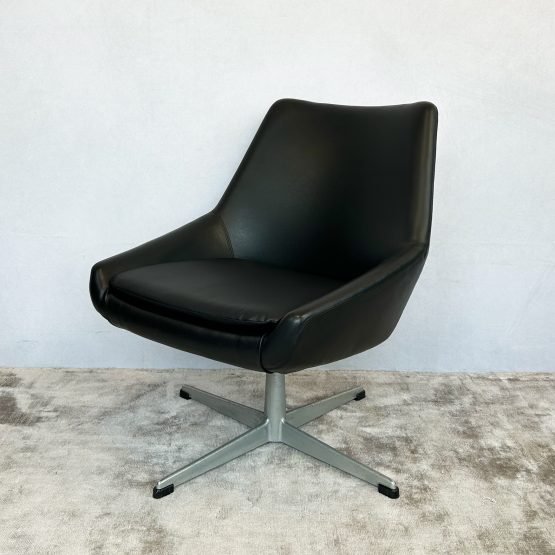 Mid Century Black Swivel Base Armchair 1970s