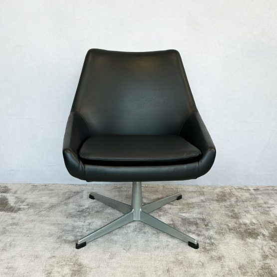 Mid Century Black Swivel Base Armchair 1970s