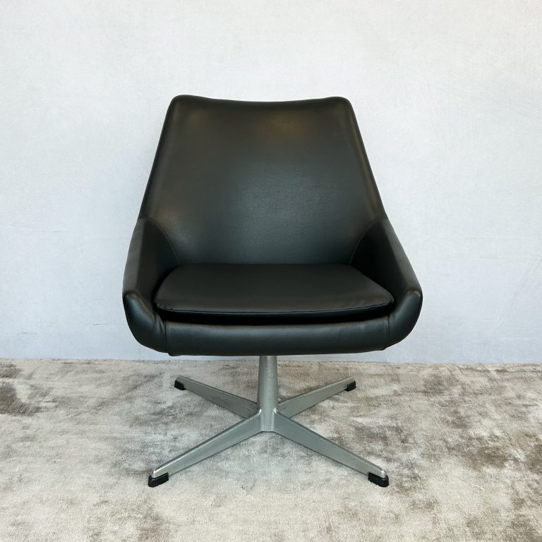 Mid Century Black Swivel Base Armchair 1970s