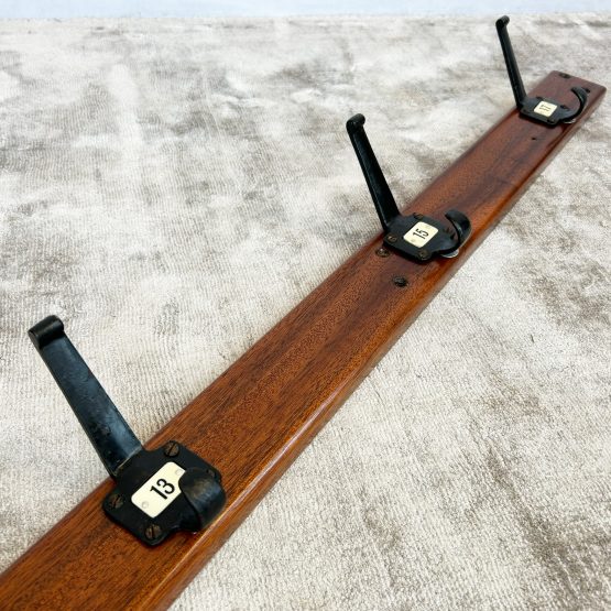 Vintage Coat Rack with Six Numbered Iron Coat Hooks