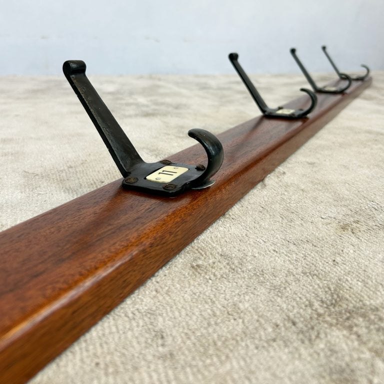 Vintage Coat Rack with Six Numbered Iron Coat Hooks