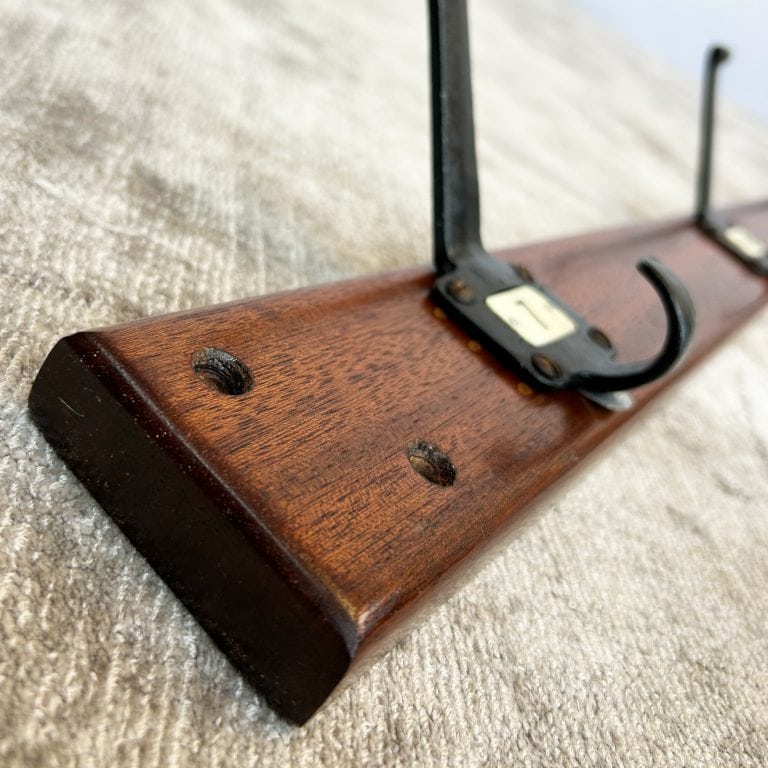 Vintage Coat Rack with Six Numbered Iron Coat Hooks