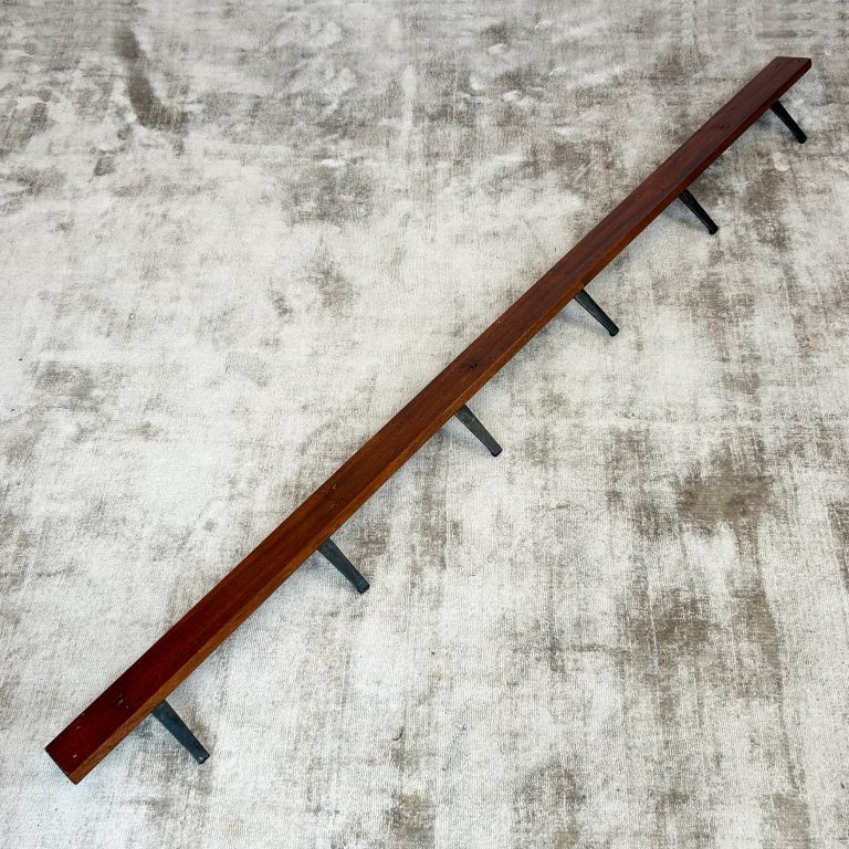 Vintage Coat Rack with Six Numbered Iron Coat Hooks