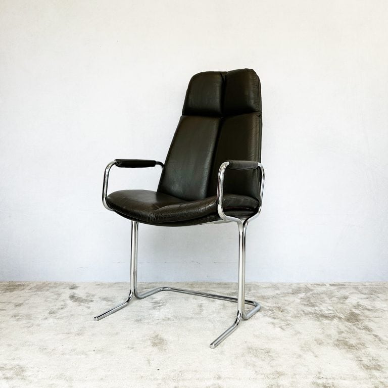 Mid Century Swivel Base Leather Armchair by Pieff