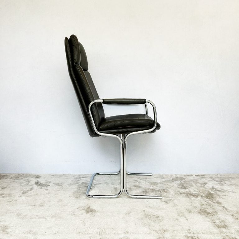 Mid Century Swivel Base Leather Armchair by Pieff
