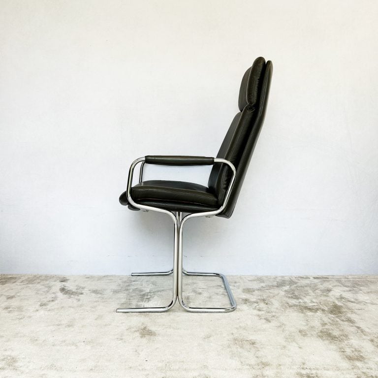 Mid Century Swivel Base Leather Armchair by Pieff