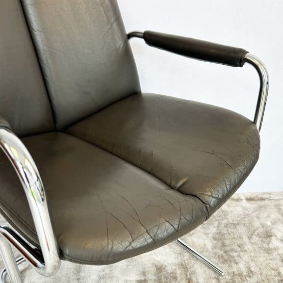 Mid Century Swivel Base Leather Armchair by Pieff