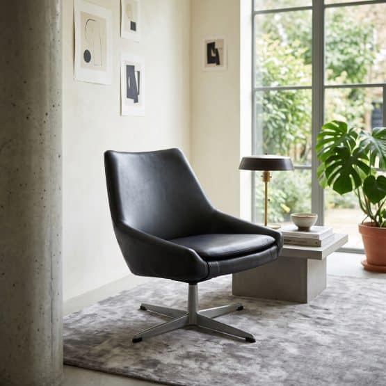 Mid Century Black Swivel Base Armchair 1970s