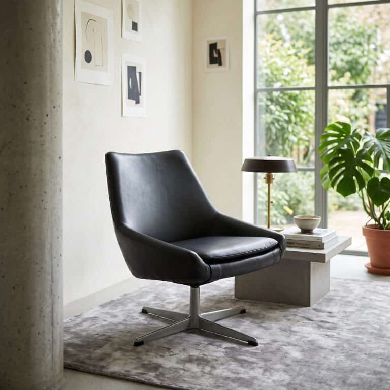 Mid Century Black Swivel Base Armchair 1970s