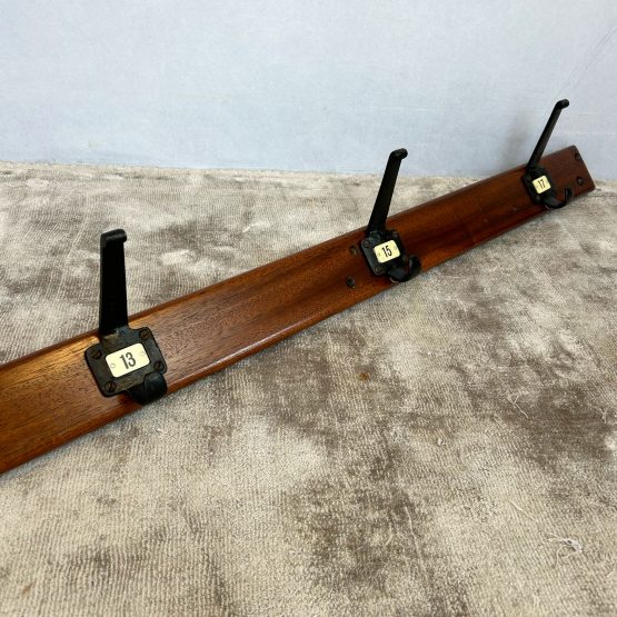 Vintage Coat Rack with Six Numbered Iron Coat Hooks