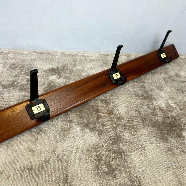 Vintage Coat Rack with Six Numbered Iron Coat Hooks