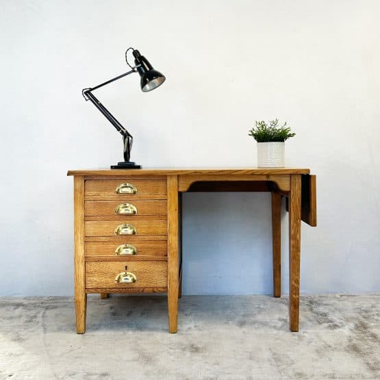 Vintage Edwardian George VI Oak Drop Leaf Desk