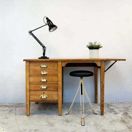 Vintage Edwardian George VI Oak Drop Leaf Desk #249