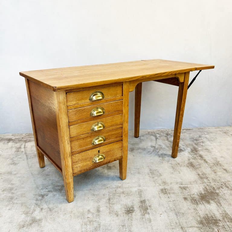 Vintage Edwardian George VI Oak Drop Leaf Desk