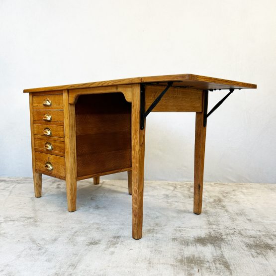 Vintage Edwardian George VI Oak Drop Leaf Desk