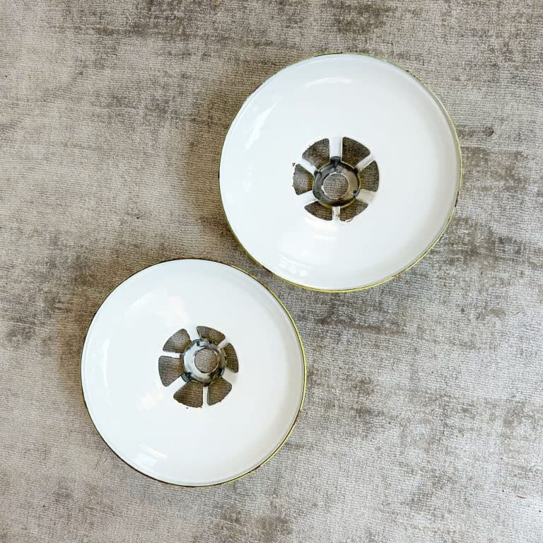 Pair of Vintage Enamel Yellow Coolie Shade Light Shades
