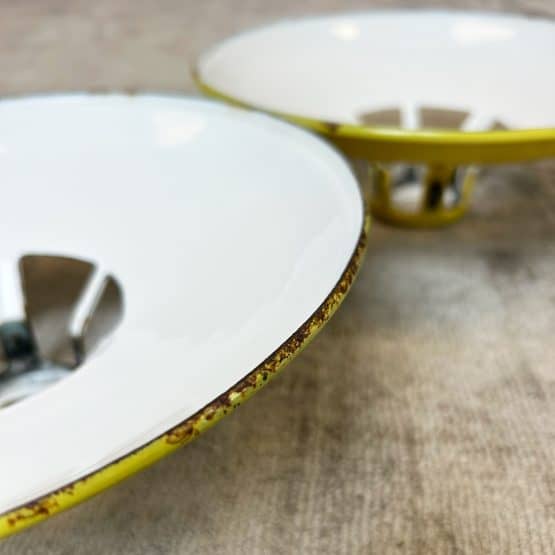 Pair of Vintage Enamel Yellow Coolie Shade Light Shades