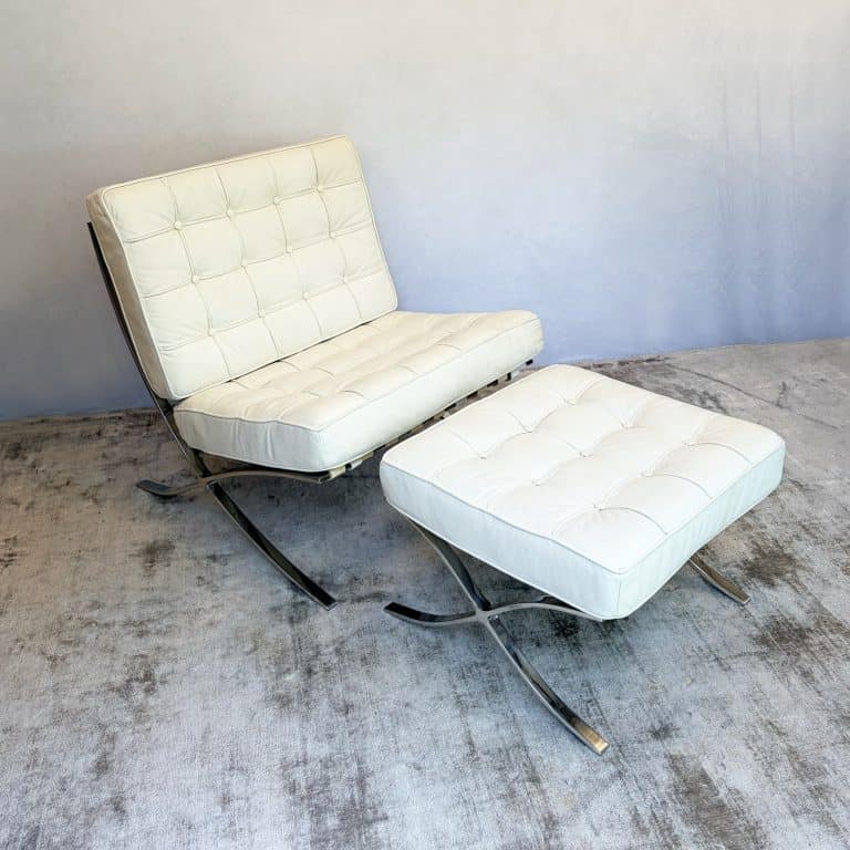 Vintage White Barcelona Chair & Stool