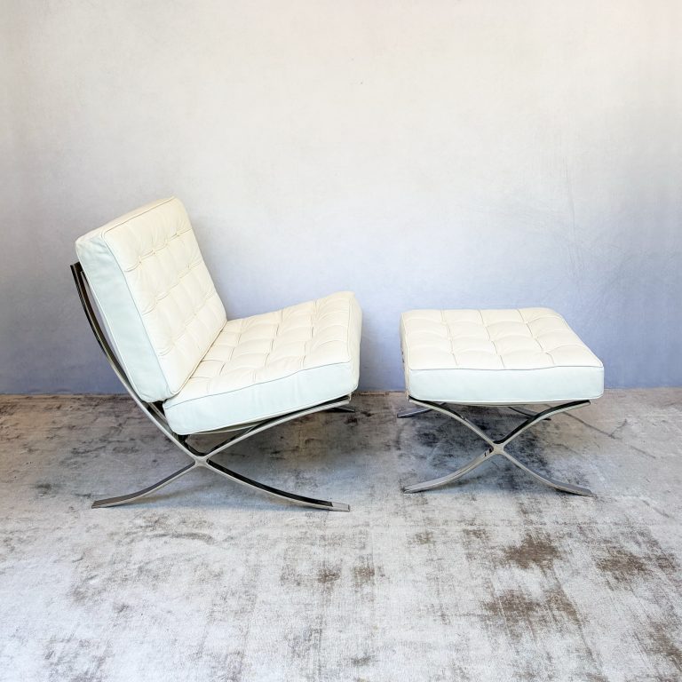 Vintage White Barcelona Chair & Stool