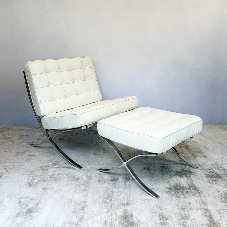 Vintage White Barcelona Chair & Stool