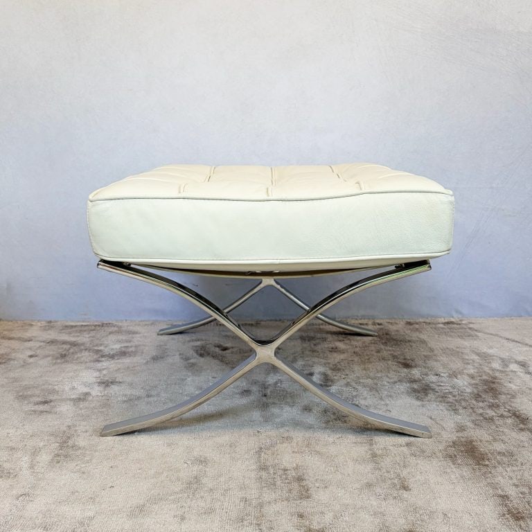 Vintage White Barcelona Chair & Stool