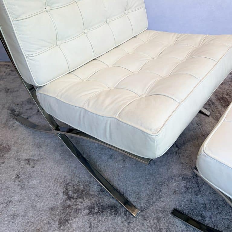 Vintage White Barcelona Chair & Stool