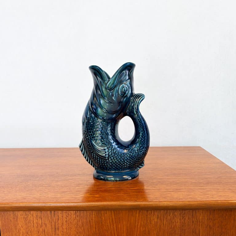 Vintage Petrol Blue Dartmouth Pottery Fish Gurgle Jug c.1960s