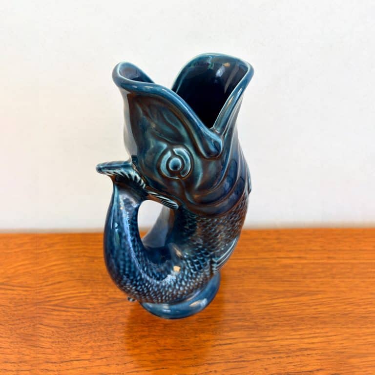 Vintage Petrol Blue Dartmouth Pottery Fish Gurgle Jug c.1960s