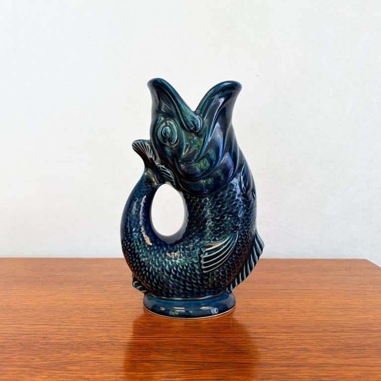 Vintage Petrol Blue Dartmouth Pottery Fish Gurgle Jug c.1960s