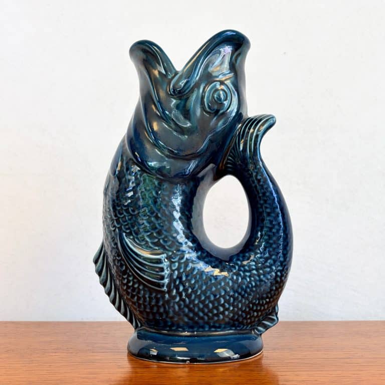Vintage Petrol Blue Dartmouth Pottery Fish Gurgle Jug c.1960s