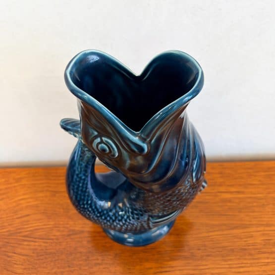 Vintage Petrol Blue Dartmouth Pottery Fish Gurgle Jug c.1960s