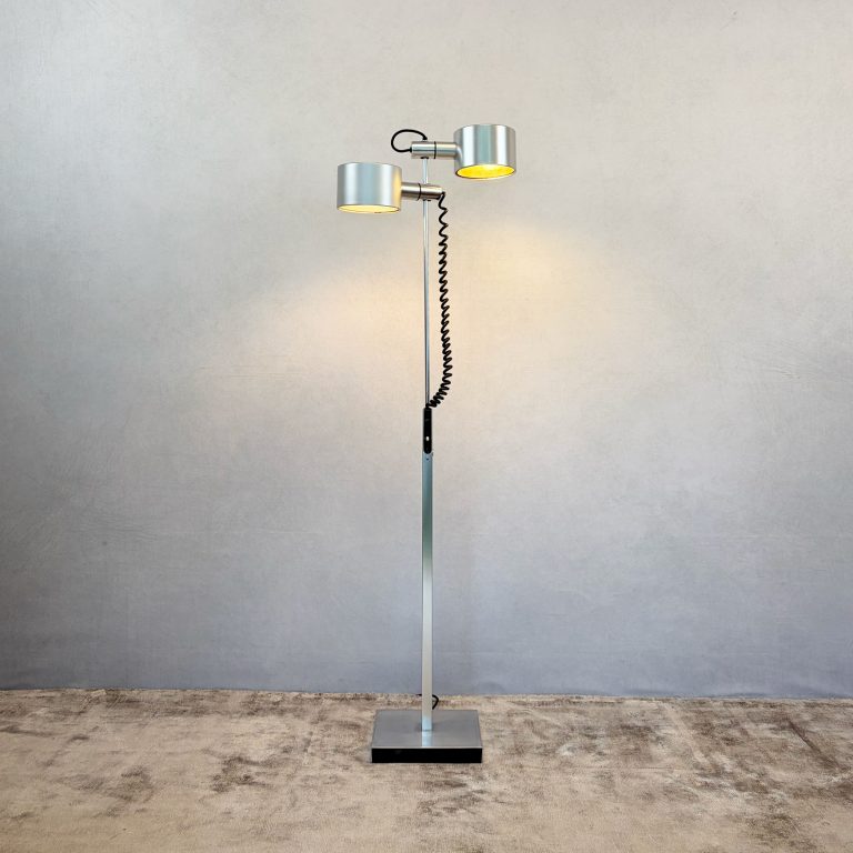Mid Century Adjustable Chrome Floor Lamp by Ronald Holmes for Conelight