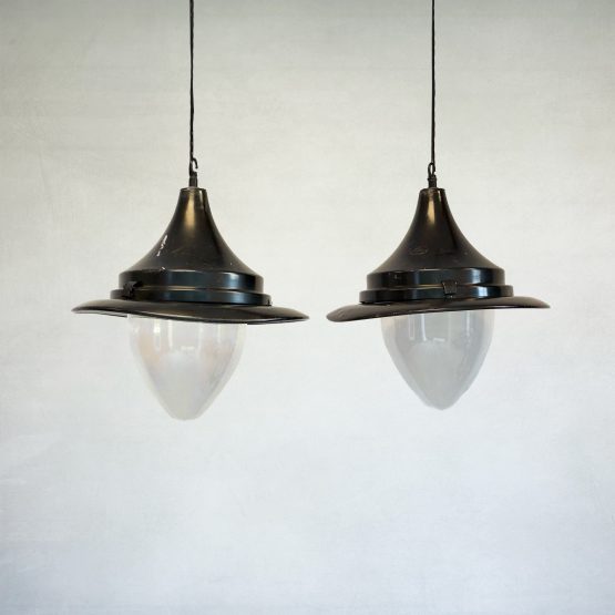 Pair of Large Vintage Industrial Outdoor Pendant Lights by D.W. Windsor