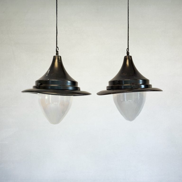 Pair of Large Vintage Industrial Outdoor Pendant Lights by D.W. Windsor