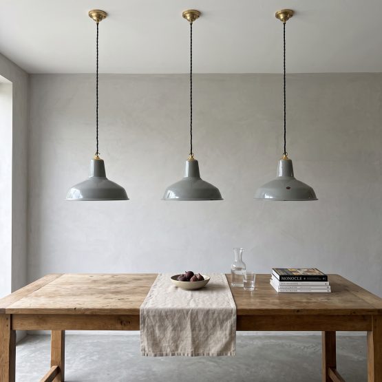 Vintage Industrial Grey Enamel Factory Ceiling Light c.1950s – 3 Available