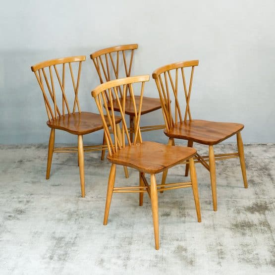 Set of Four Vintage Candlestick Chiltern Chairs by Ercol