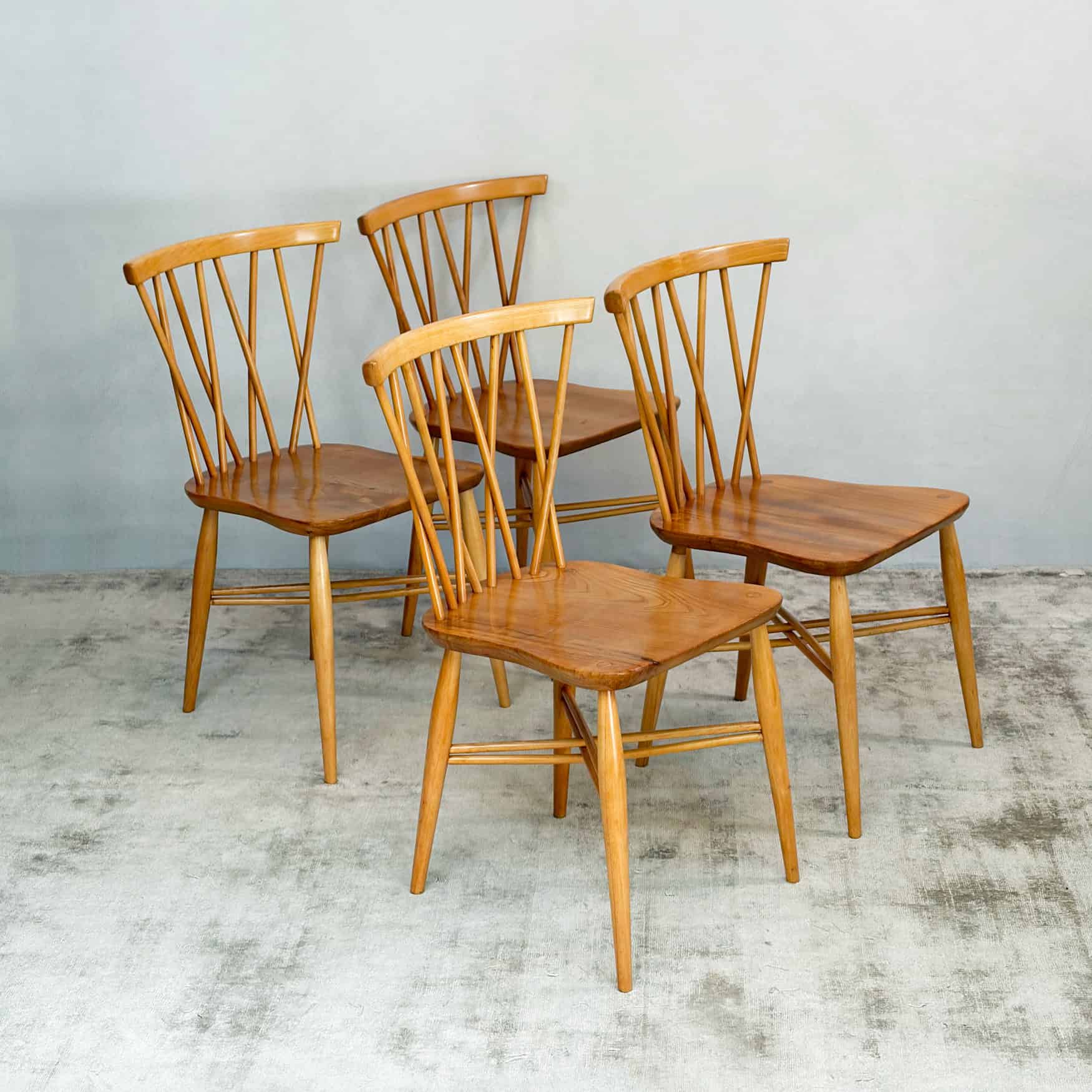 Set of Four Vintage Candlestick Chiltern Chairs by Ercol