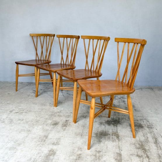 Set of Four Vintage Candlestick Chiltern Chairs by Ercol