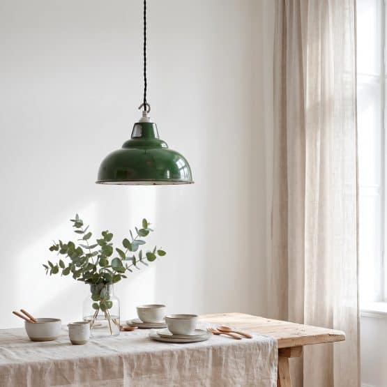 Vintage Industrial Green Enamel Pendant Lamp by Maxlume