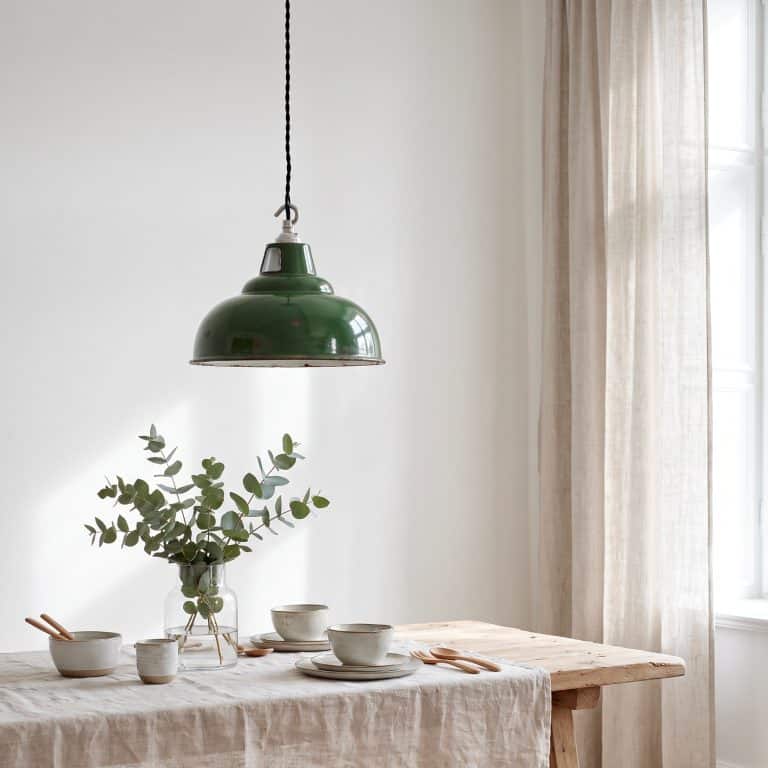 Vintage Industrial Green Enamel Pendant Lamp by Maxlume