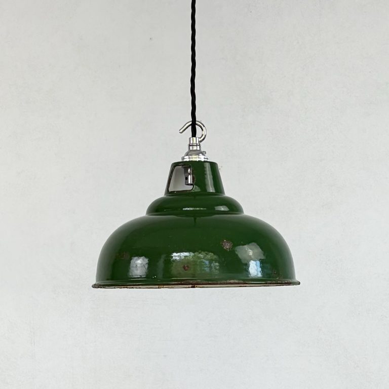 Vintage Industrial Green Enamel Pendant Lamp by Maxlume