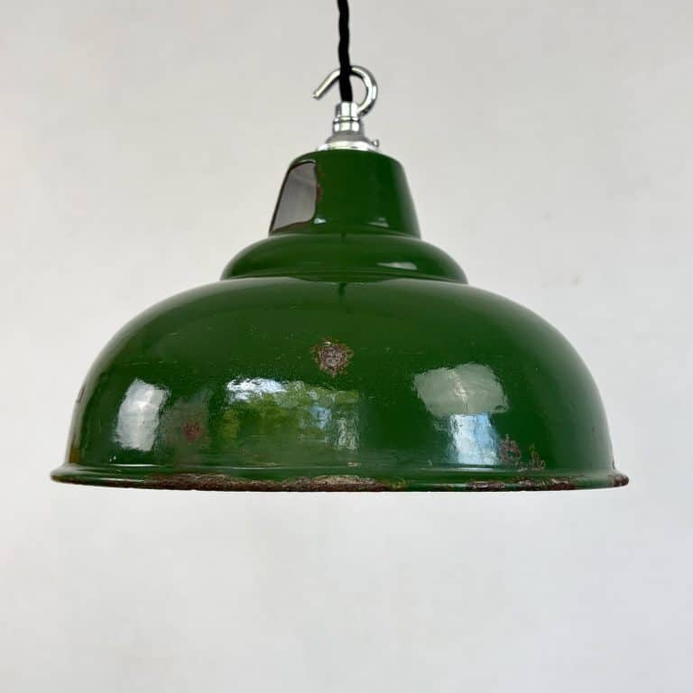 Vintage Industrial Green Enamel Pendant Lamp by Maxlume